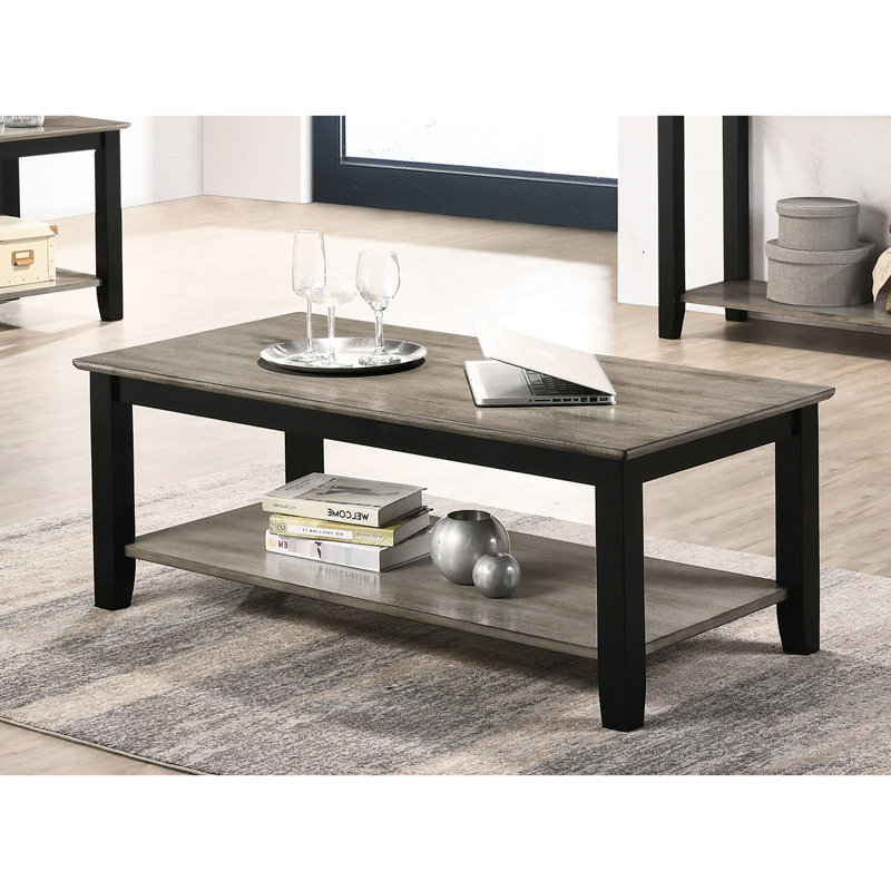 Table basse en bois massif avec tablette ouverte en brun foncé pour le salon