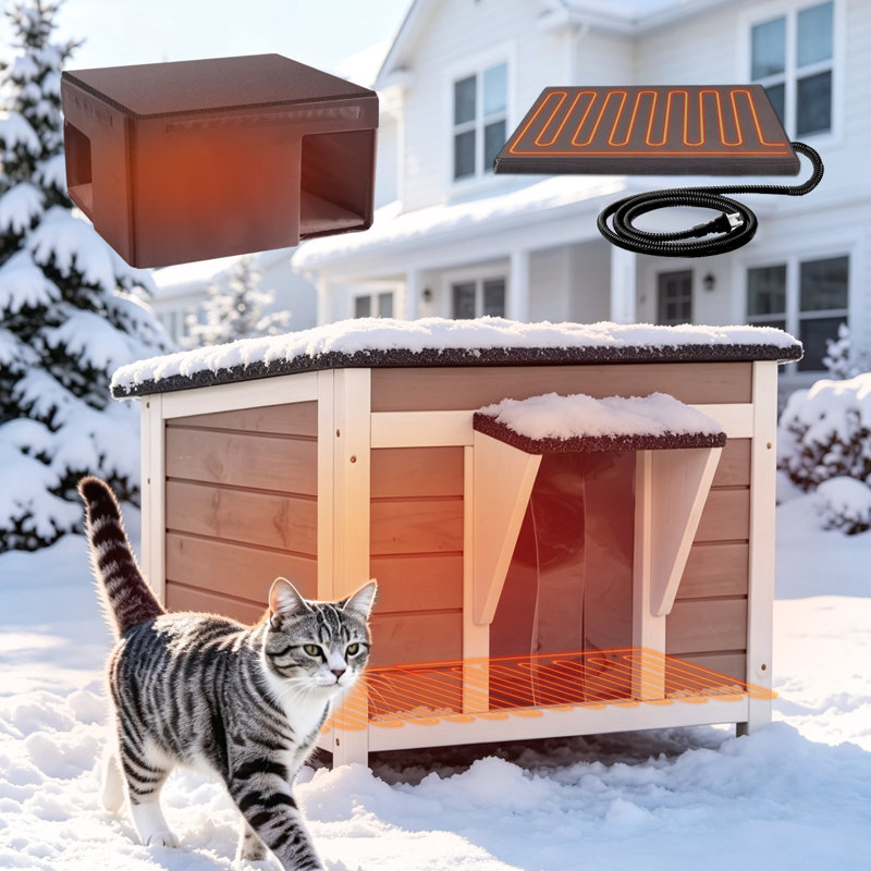 Maison de chat chauffée pour l'extérieur avec doublure isolée, abri de chat en bois pour l'extérieur, maison de chat résistante aux intempéries pour l'hiver intérieur