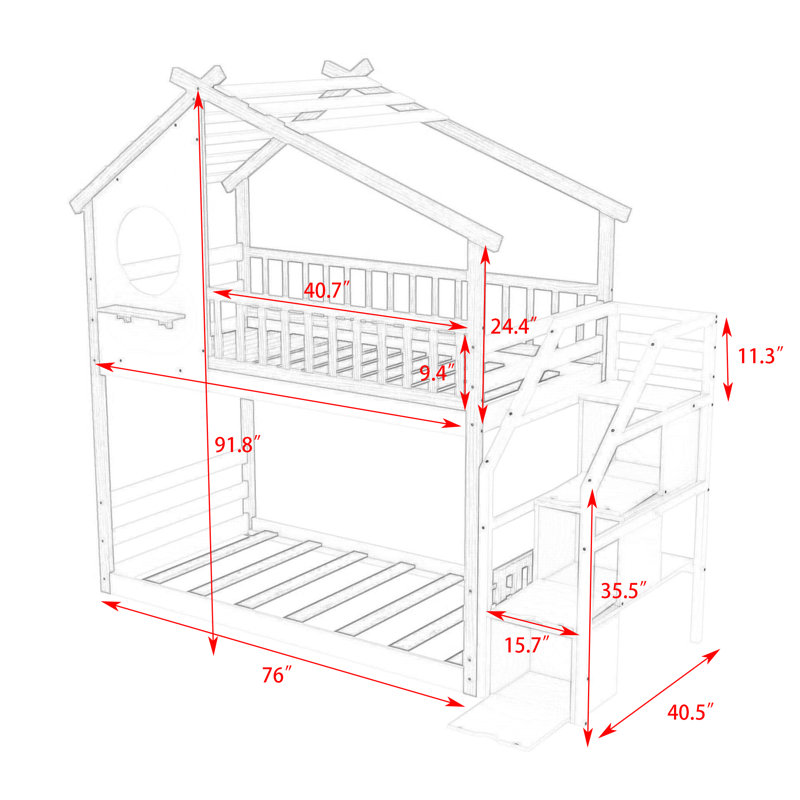Gravett Kids Twin Over Twin Bunk Bed, White