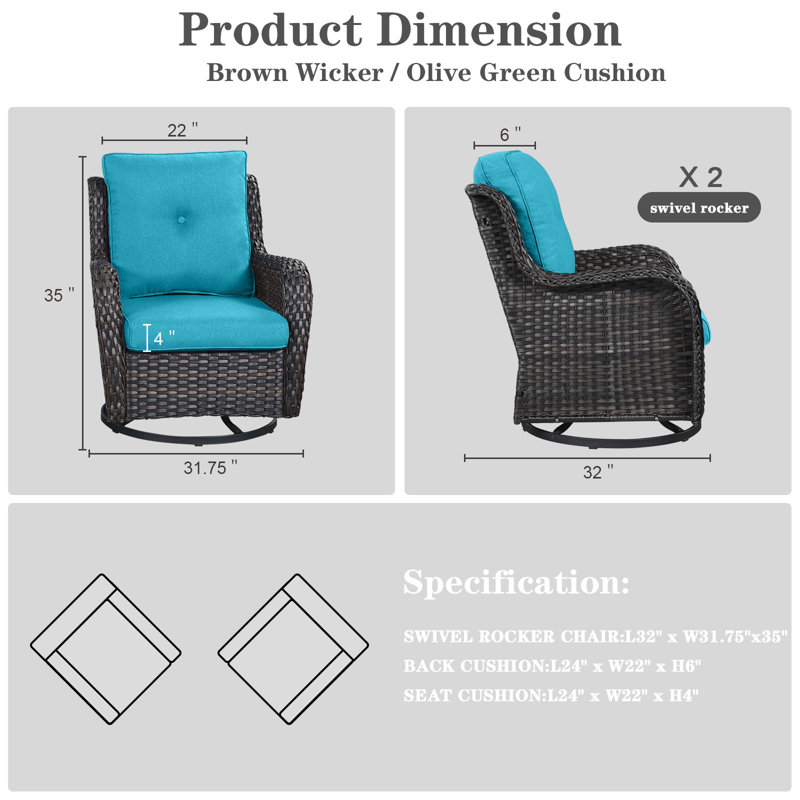 Fauteuils d'appoint en rotin avec coussins Bonia, Brun, Bleu lac