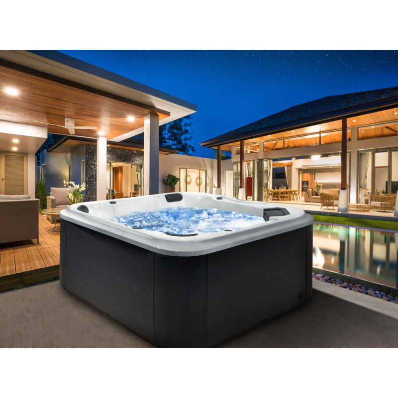 Freeport Park Crisler 230 Volt 28 - Jet Acrylic Square Hot Tub with Ozonator, White, Grey