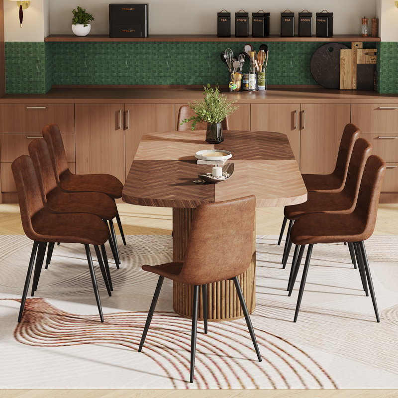 Ensemble de table de salle à manger 79 po, Bois naturel / bois brun, Brun, 9 pièces : table, 8 chaises