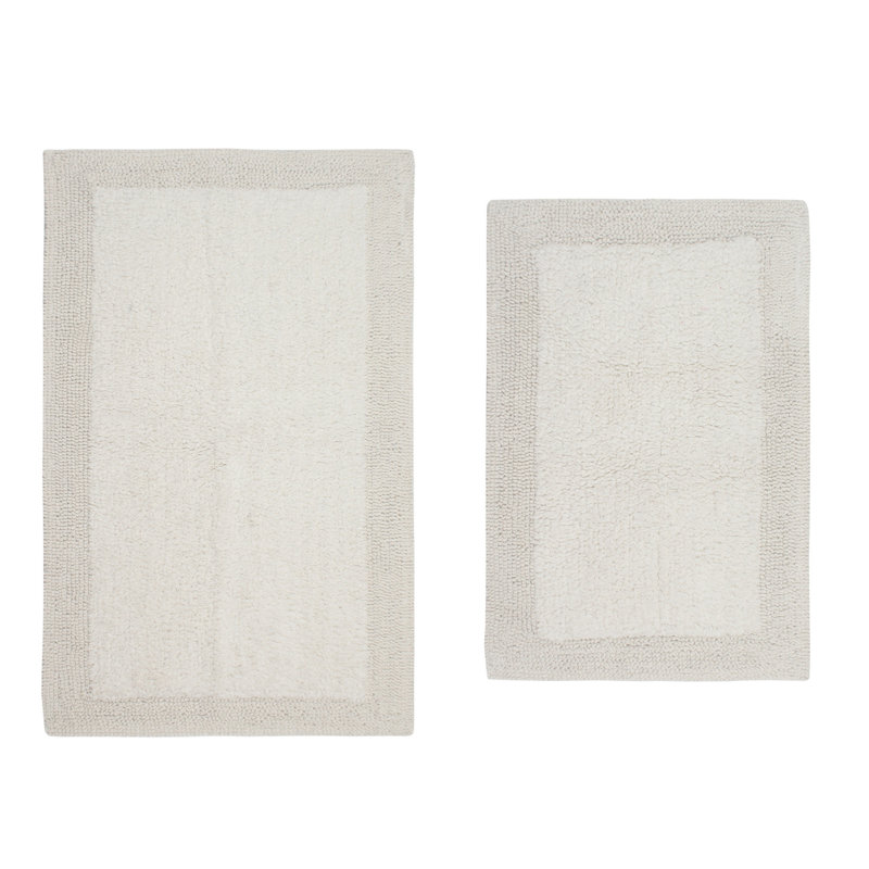 Luxury Collection 100% Cotton Reversible Bath Rug, Ivory, 2PC Set (21"x34", 17"x24")