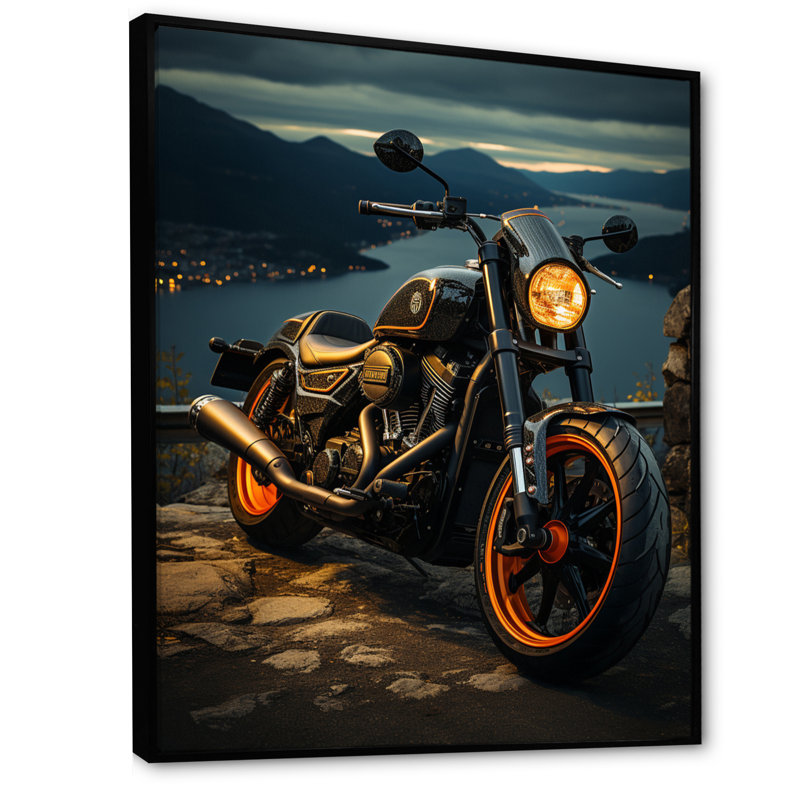 Amandla, orange, moto noire, Wanderlust I, Cadre flottant noir, H 44 po x l 34 po x P 1,5 po