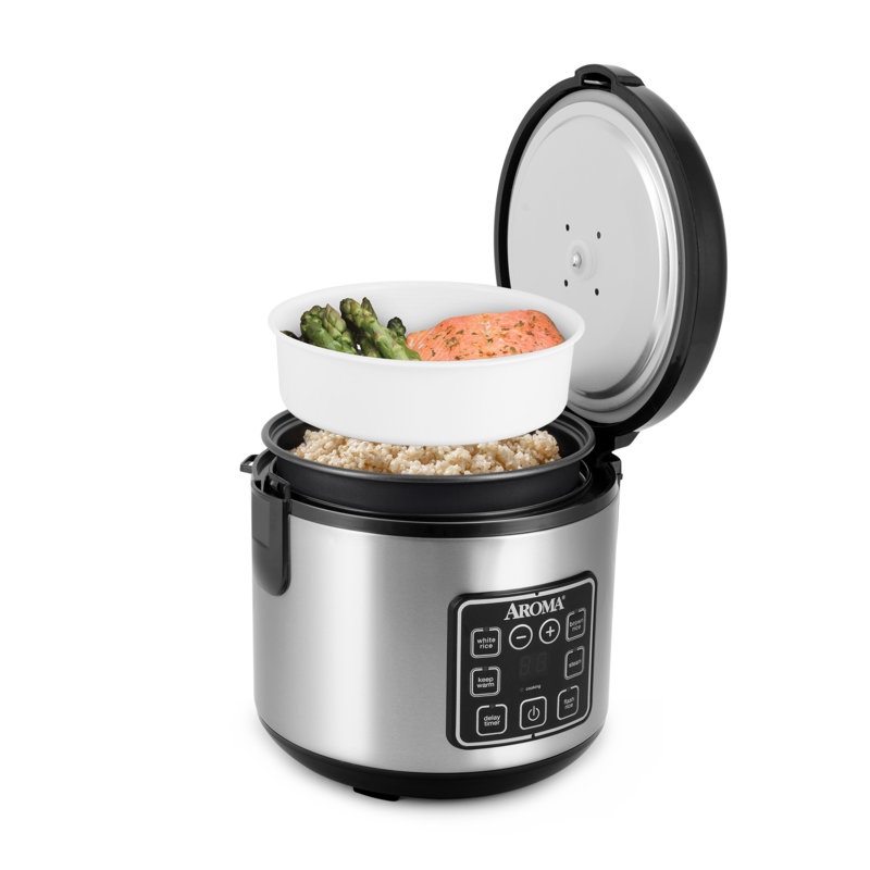 Cuiseur à riz numérique Aroma®, 4 tasses (non cuit) / 8 tasses (cuit), cuiseur à vapeur, multicuiseur, 2 pte, extérieur en acier inoxydable