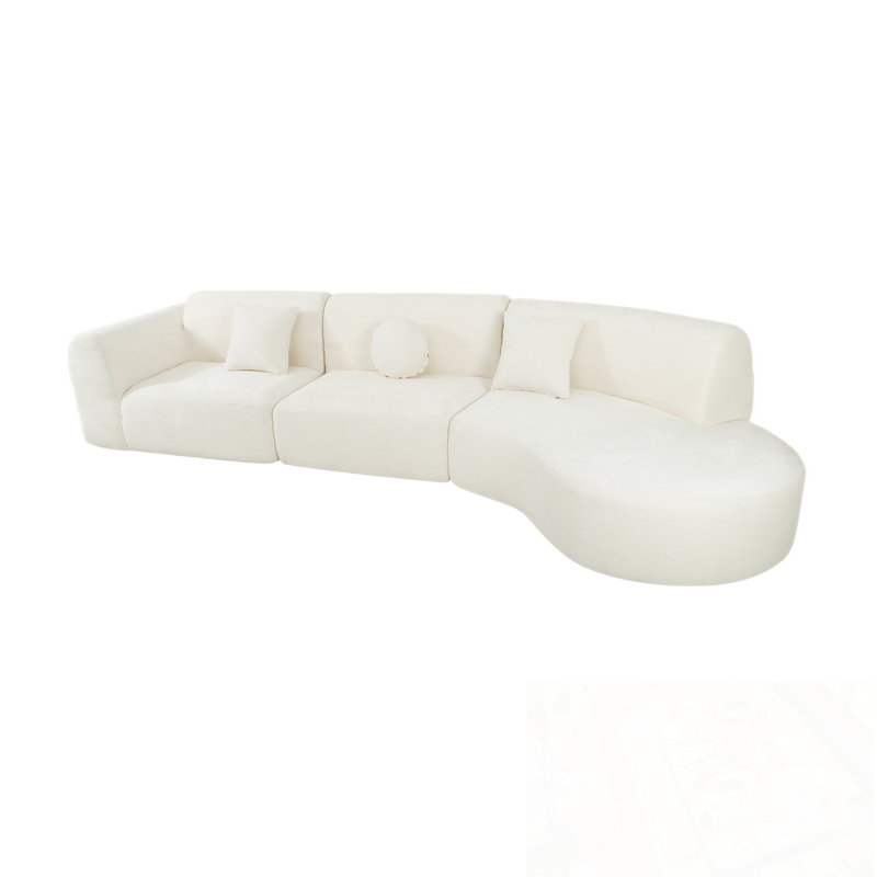 Canapé modulaire courbé avec 3 coussins, Beige