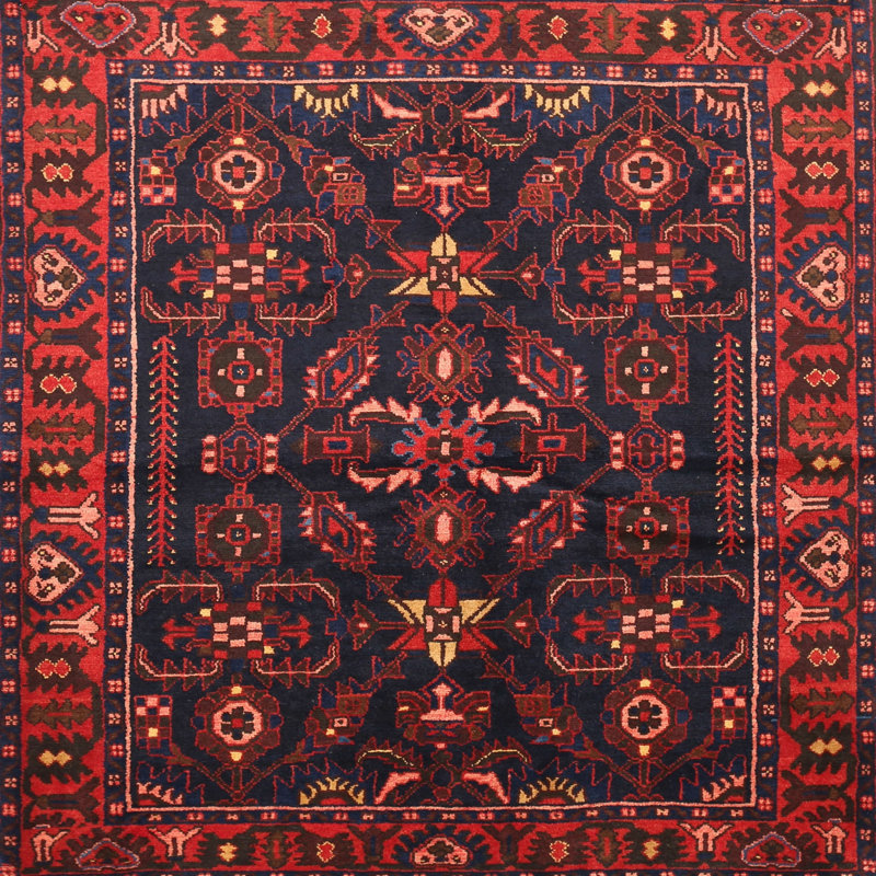Tapis oriental rouge et bleu, Carré 8 pi