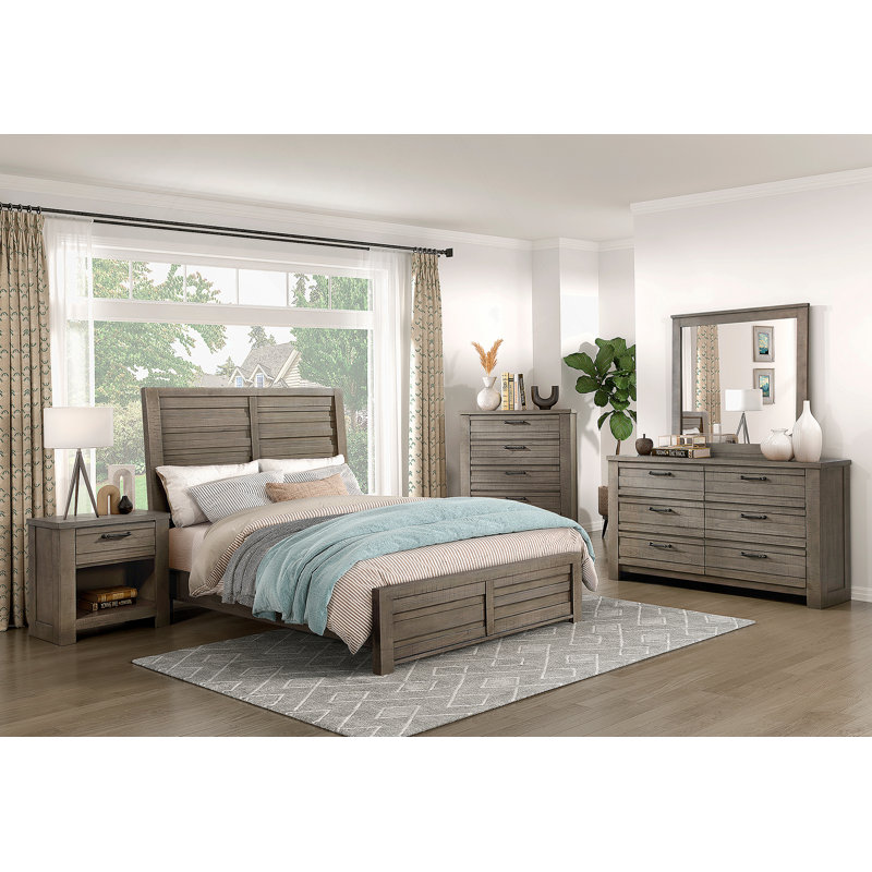 Lit double à panneau double 1pc, Gris