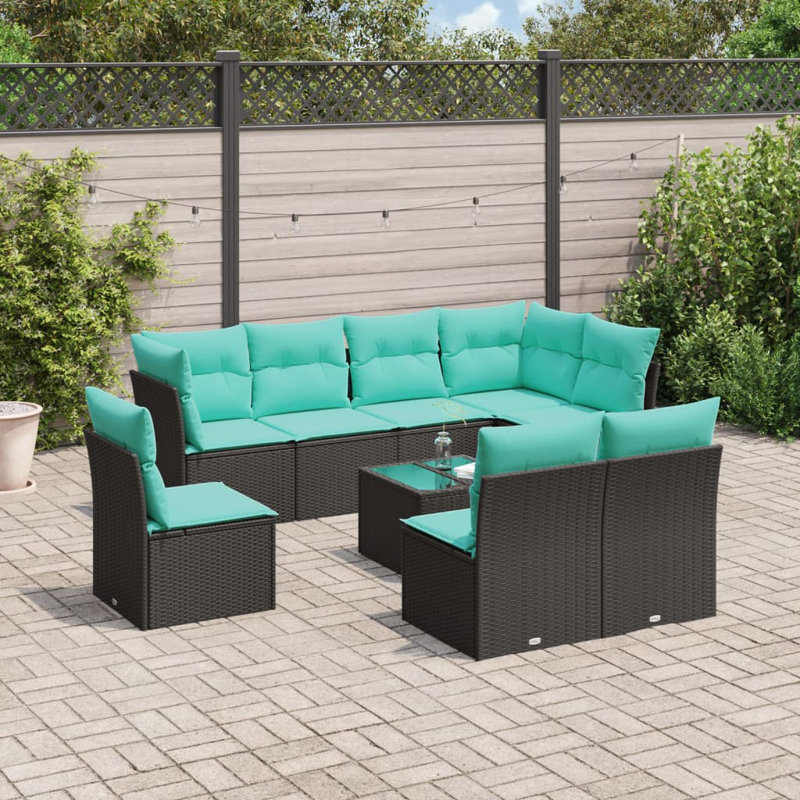 Vidaxl 9 Piece Garden Sofa Set With Cushions Black Poly Rattan