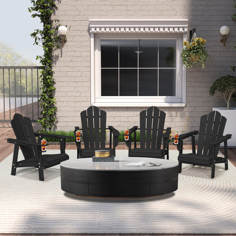 Ensemble de 2 chaises Adirondack en plastique PEHD résistant aux intempéries Devito (ensemble de 2), Noir, Ensemble de 2