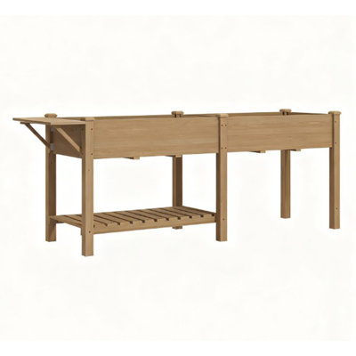 Elevated Garden Bed,Wood Raised Garden Box,with Side Table,Bottom Shelf,Bed Liners and Drainage Holes