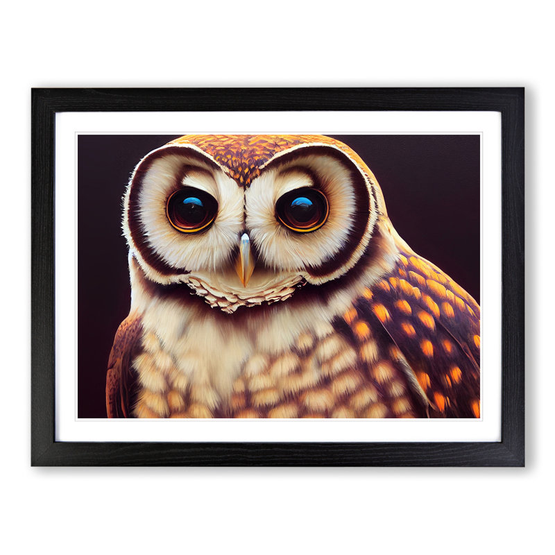 Face Of An Owl Vol.5 - Single Picture Frame Painting, 25cm H x 34cm W x 2cm D, Black