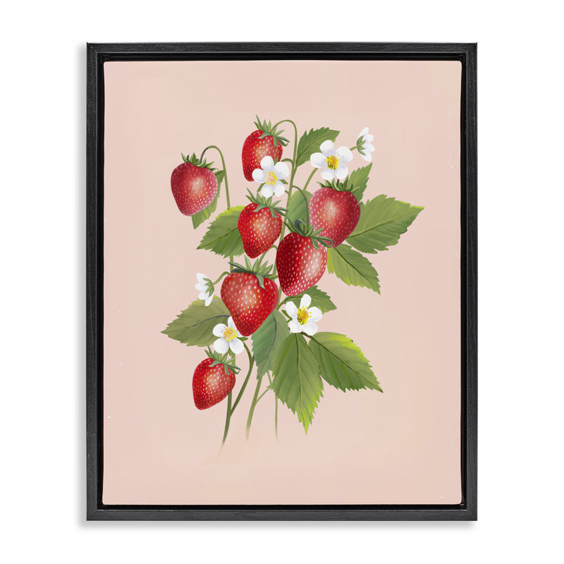 Cadre flottant Cottage Garden Strawberries, design par Diane Neukirch, 21 x 17, Cadre flottant noir de jais