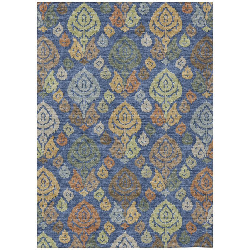 Machine Washable Indoor/Outdoor Chantille ACN2460 Damask Rug, 8' x 10', Navy