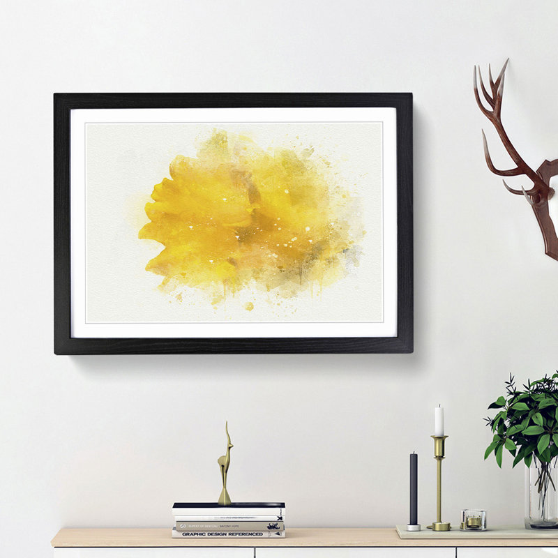 Sole Yellow Daffodil in Abstract - Picture Frame Painting Print on MDF, 36cm H x 48cm W x 2cm D, Black Framed