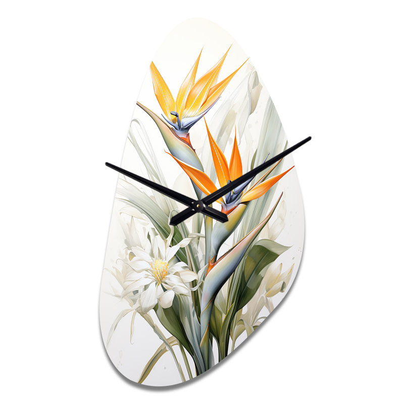 Birds Of Paradise III - Horloge traditionnelle en métal, horloge asymétrique, Grand