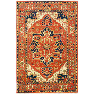 Tapis rouille / beige / bleu noué à la main de haute qualité