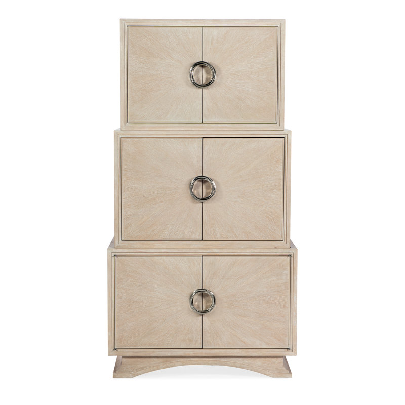 Cream Oak Veneer Transitional Bar Cabinet with Mirror
