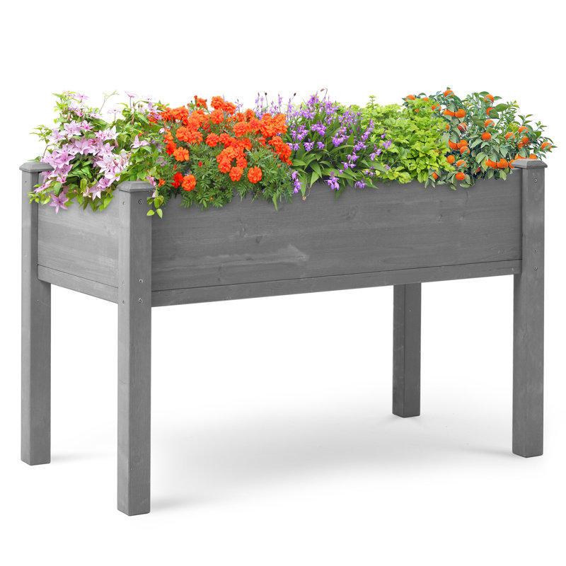 Darral Outdoor Elevated Wooden Planter Box, Gray, 30" H x 48" W x 24" D