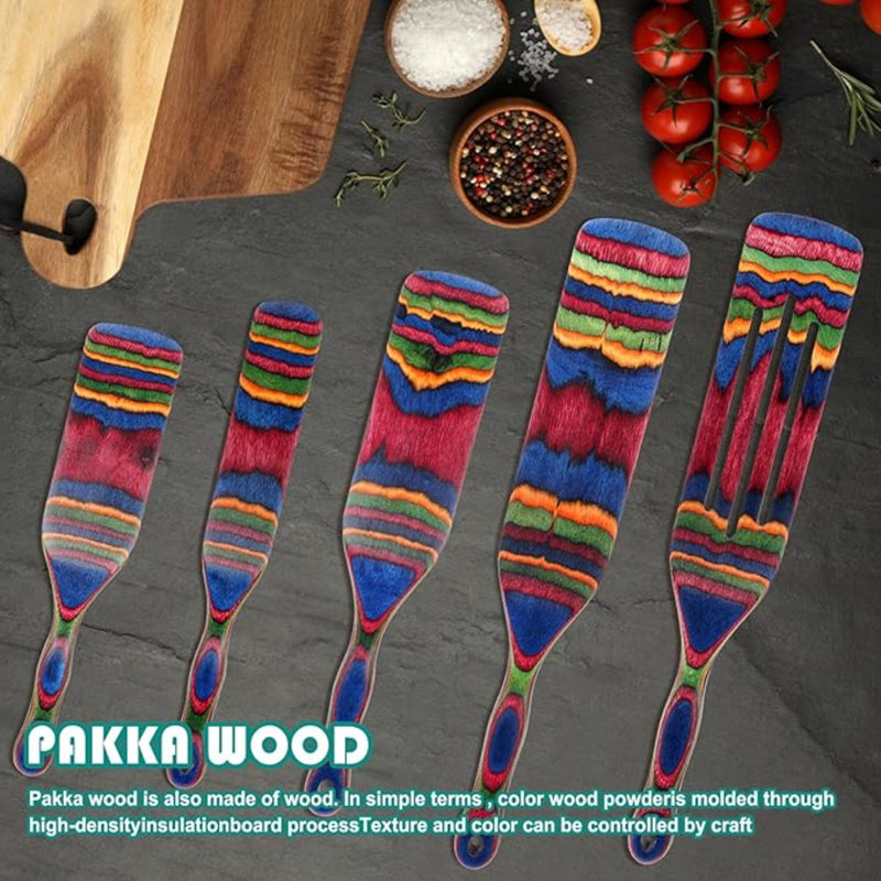 Ensemble de spurtle, ustensiles de cuisine en bois, ensemble d'ustensiles de cuisine, ensemble d'ustensiles de cuisine de cuisine de Pakkawood, cuillère de spatule de service en bois Essentials, cadeau maison et cuisine pour femmes et hommes