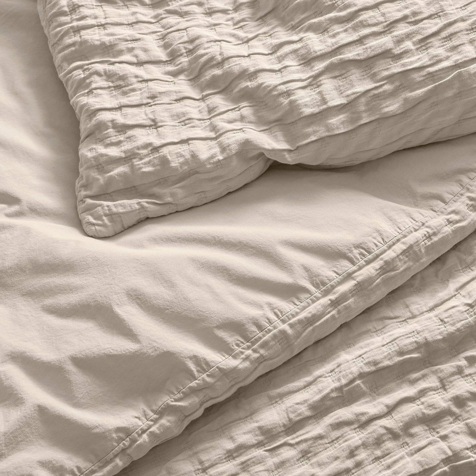 Popple Cotton Duvet Cover Set, Queen Duvet Cover + 2 Queen Shams, Putty