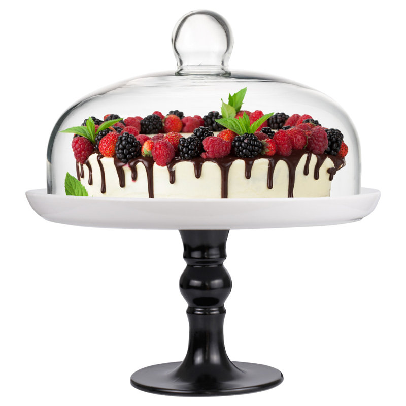 Ferretti Glass Cake Stand, Black/White