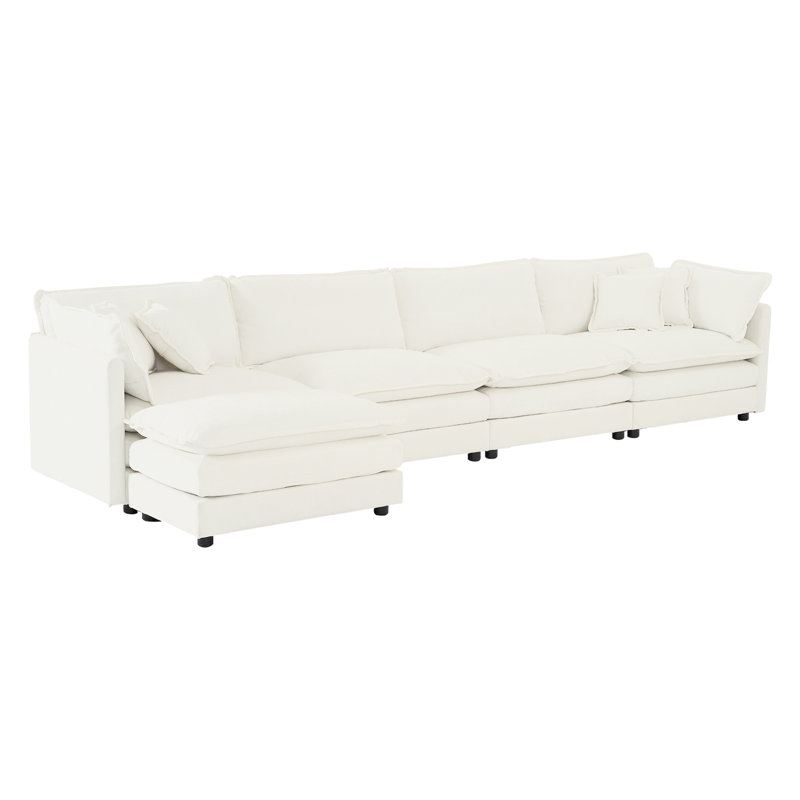 Salon modulaire en forme de U, canapé modulaire 5 places avec assise haute en chenille blanche