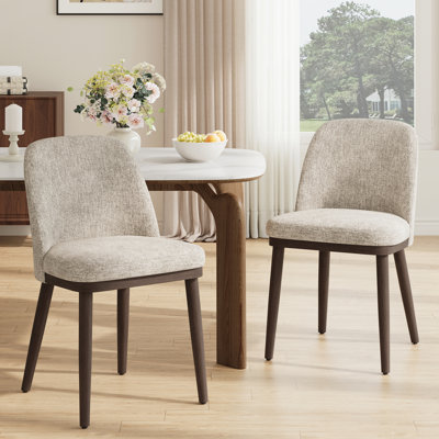 Upholstered Solid Wood Dining Chair With Soft Fabric