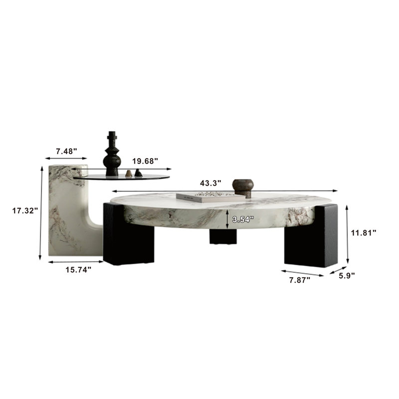 Marble Top Nesting Coffee Table, 17.32" H x 70.47" L x 43.3" W