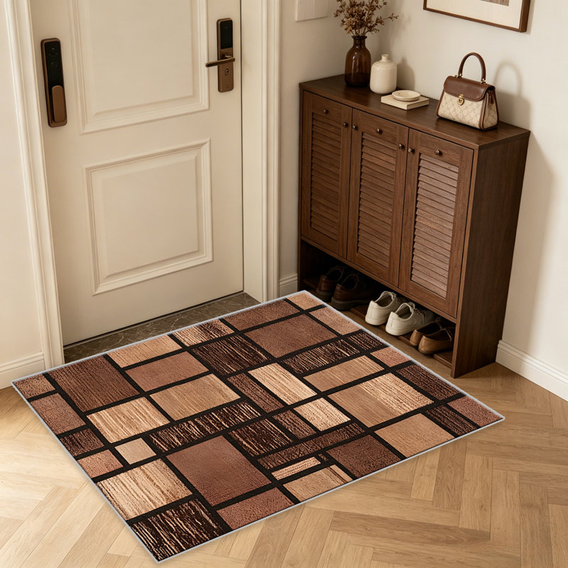 Warm Brown Grid carpet-easy to clean, machine-washable, soft and comfortable; suitable for door mats, kitchens, living rooms, bedrooms, corridors, and laundry areas. Easy to clean, durable carpet for home decoration.