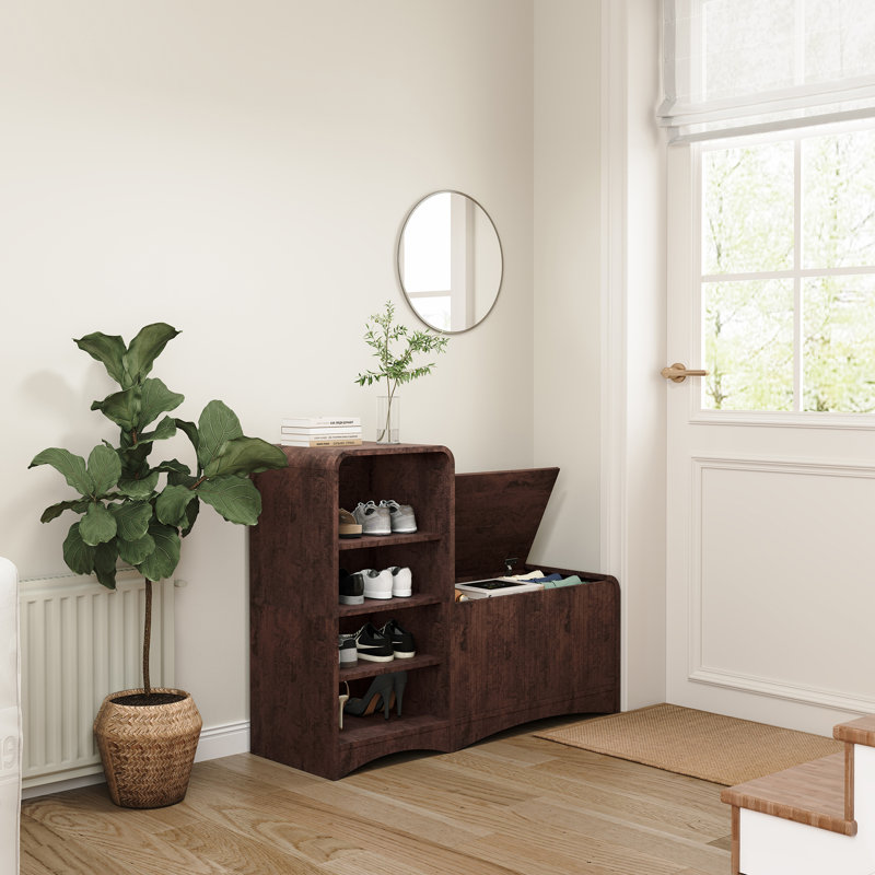 Banc à chaussures en forme de L de 105 cm avec rangement, Noyer