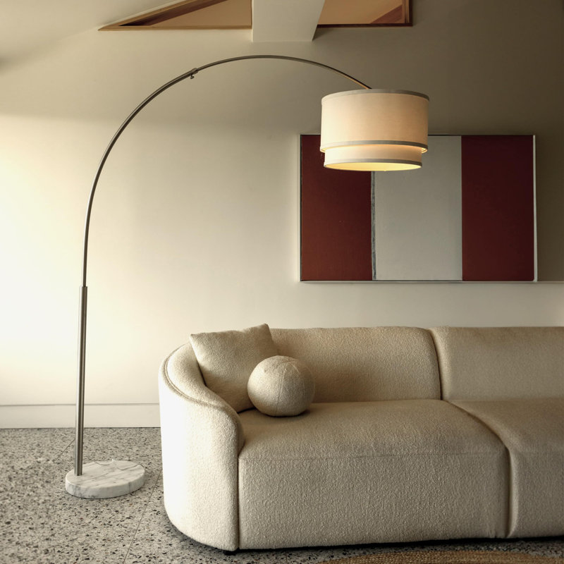 Black Arched Floor Lamp, Satin Nickel