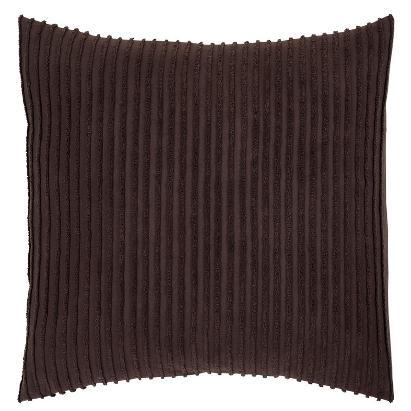 Taie décorative touffetée 100% coton Jullian, conception à rayures modernes, housse décorative douce et respirante, certifié OEKO-TEX, lavable à la machine, euro (26 po x 26 po), chocolat, toutes saisons
