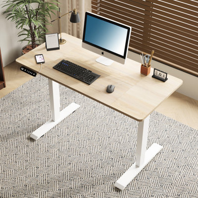 Bureau debout électrique de 48 pouces de largeur et 24 profondeurs, de couleur chêne, réglable en hauteur pour jouer, équipé de 4 boutons de mémoire à domicile, programmable
