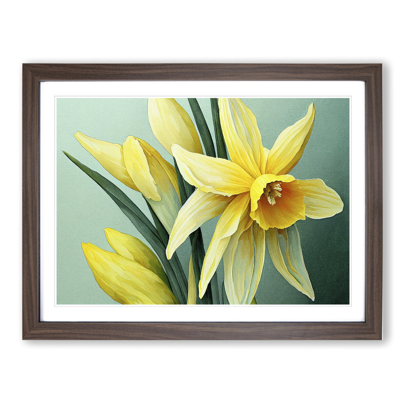 Welcoming Daffodil Flowers - Framed Print, 34cm H x 46cm W x 2cm D, Walnut Framed