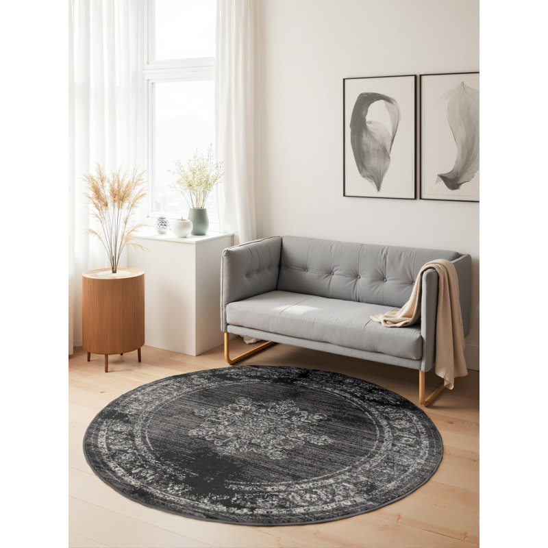 Lydia Short Pile Rug Round by Hanse Home – Round short pile rug, oriental design, classic living room rug for living rooms, bedrooms, dining rooms, hallways