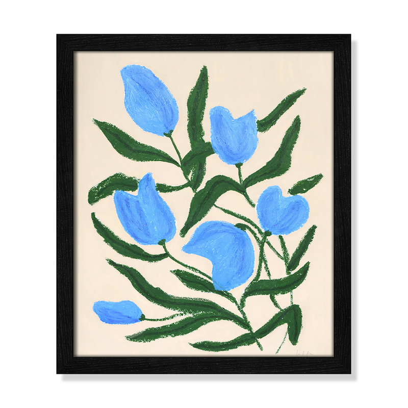 Imprimé de tulipes bleues par Camilla Bergqvist, Impression encadrée noire sans passe-partout, H 15 po x l 13 po x P 0,75 po