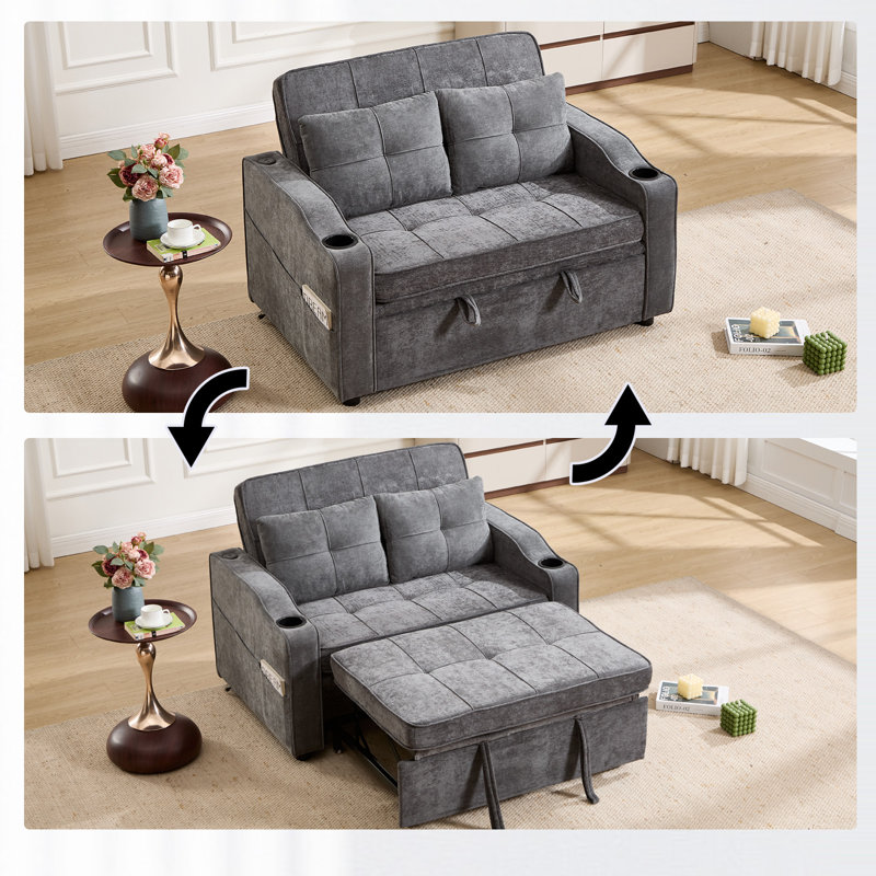 2 Seater Linen Sofa Bed, Grey