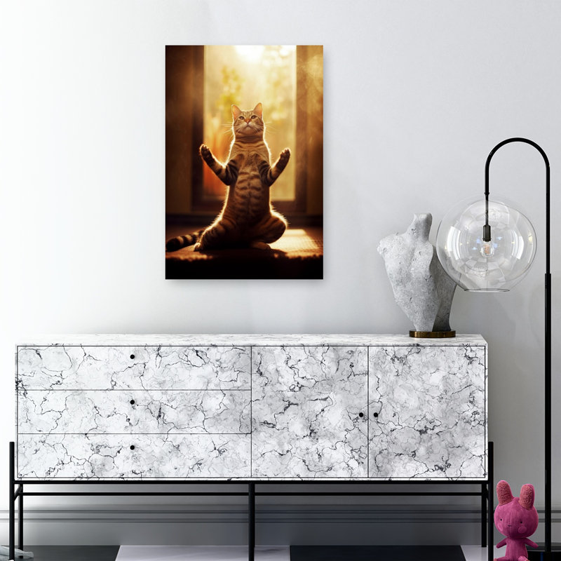 Art contemporain de chat soleil ensoleillé, 36" H x 24" W