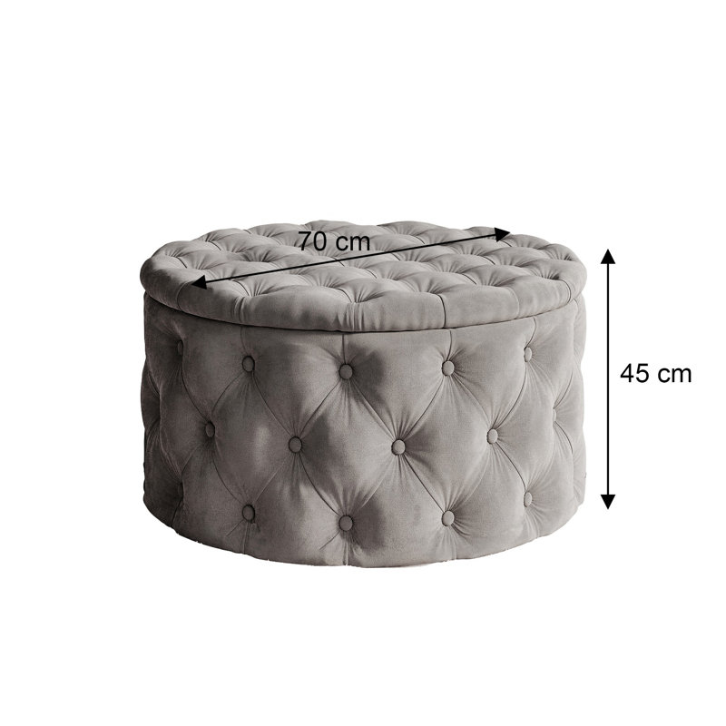 CHESTERFIELD Round Upholstered Pouf Hocker 70 cm, Orange Polyester