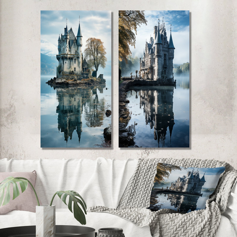 «Castles Dreamy Reflections», 2 pièces sur toile, H 32 po x l 32 po, Toile tendue