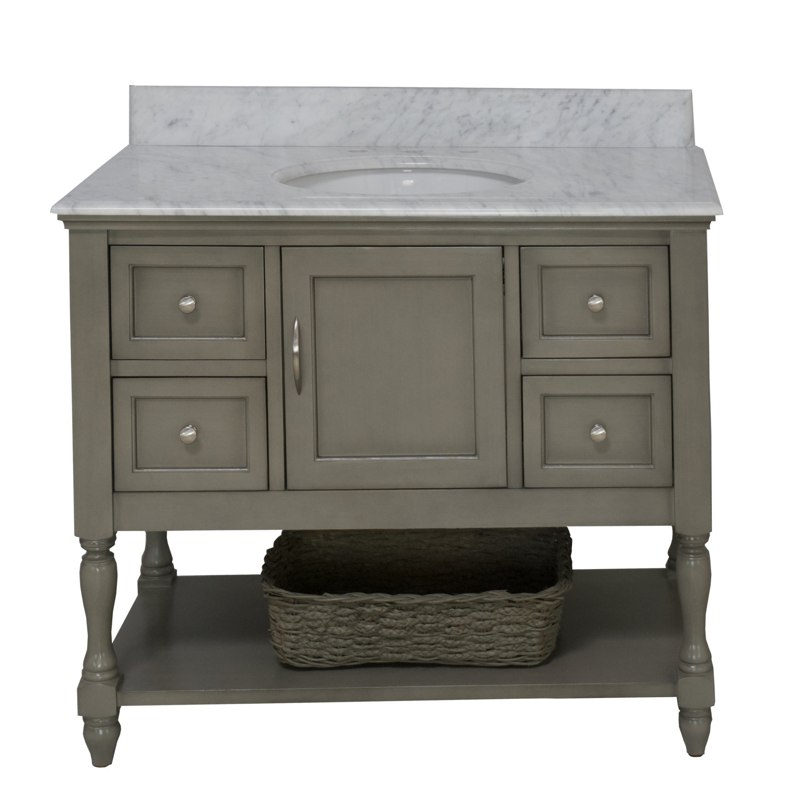 Hampton 42'' Single Bathroom Vanity, Carrara Marble, Weathered Gray