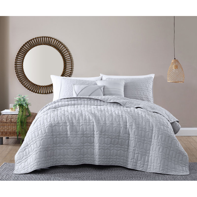 Ensemble de courtepointe Kori, Courtepointe simple + 2 coussins décoratifs + 1 t, Gris pâle