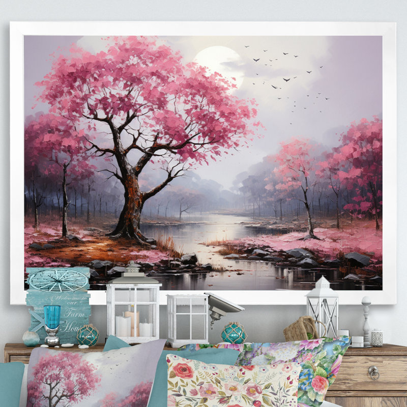 Bethy Pink Forest Eernal Resilience Pointillism - impression, H 24 po x l 32 po x P 1 po, Cadre simple blanc