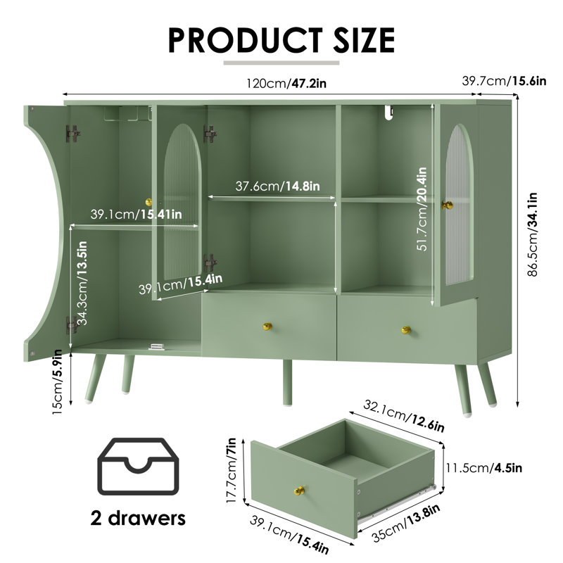 Abrego 47.2'' Sideboard with 2 Drawers, Wine Glass Racks, Green
