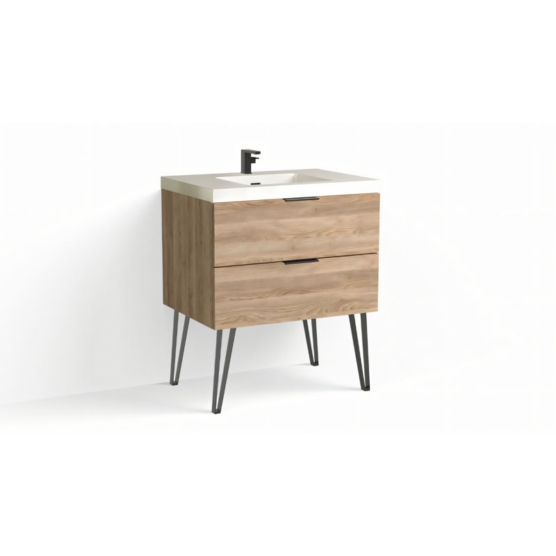 Avila 30" W Freestanding Single Bathroom Vanity with Dawson Leg, White Acrylic, Matte Black, Glossy White/Single