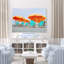 Chaises de plage rétro, chaise longue, sable, bord de mer, parasol, bleu, orange, cyan-1898032362