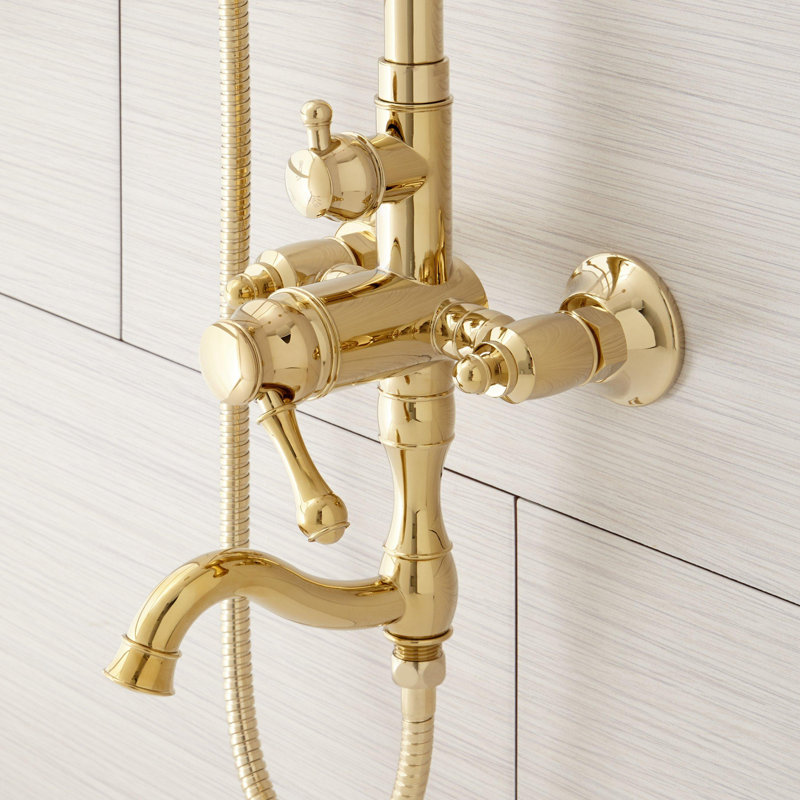 Dolwick Exposed Pipe Shower and Tub Faucet, Polished Brass