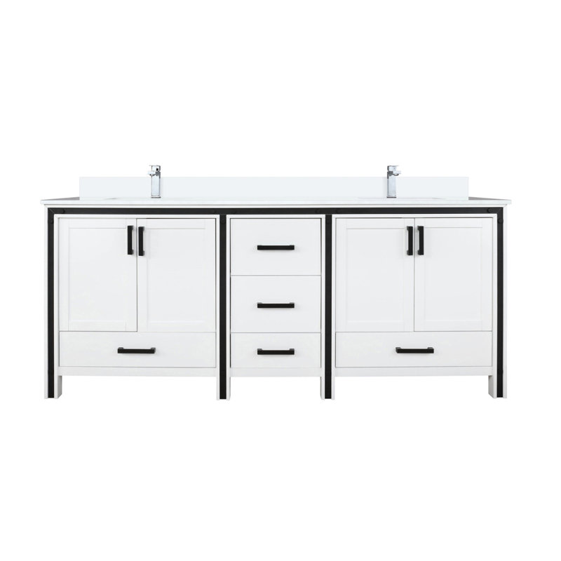Meuble-lavabo double blanc 72 po X P 22 po D, ensemble de dessus et robinet en marbre de culture, 72", Blanc