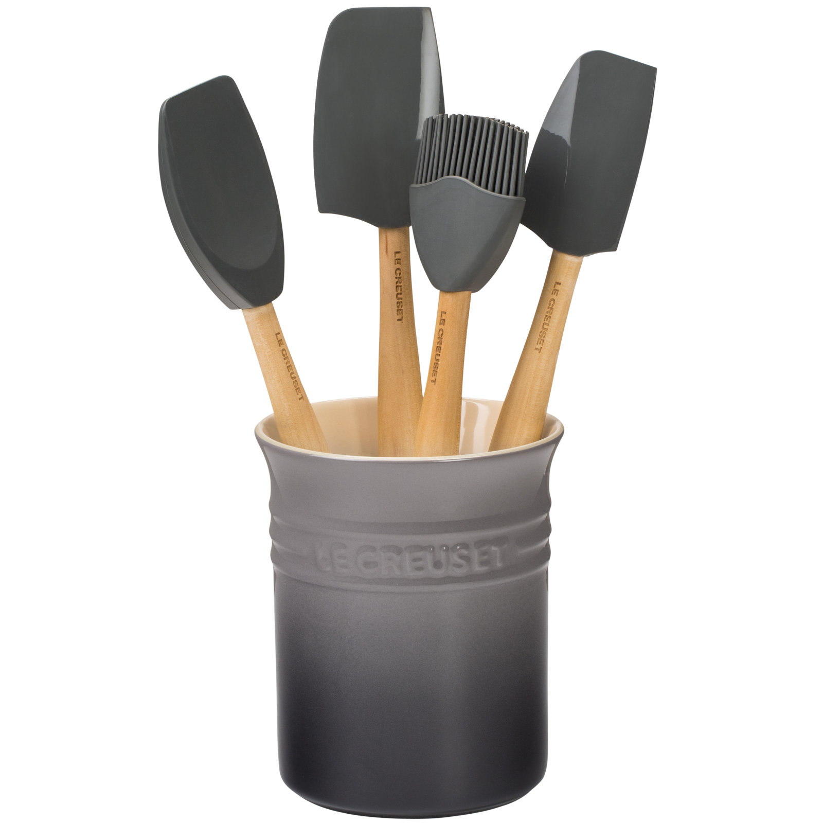 Silicone 5-Piece Utensil Set with Crock, Oyster